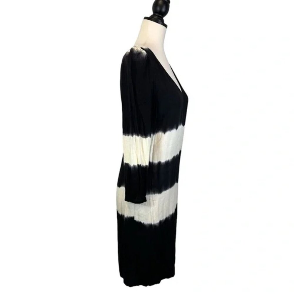 Anthropologie Floreat Ink Wash Tie Dye Dress V-Neck 3/4 Sleeve Black, Size 2 - Picture 7 of 15